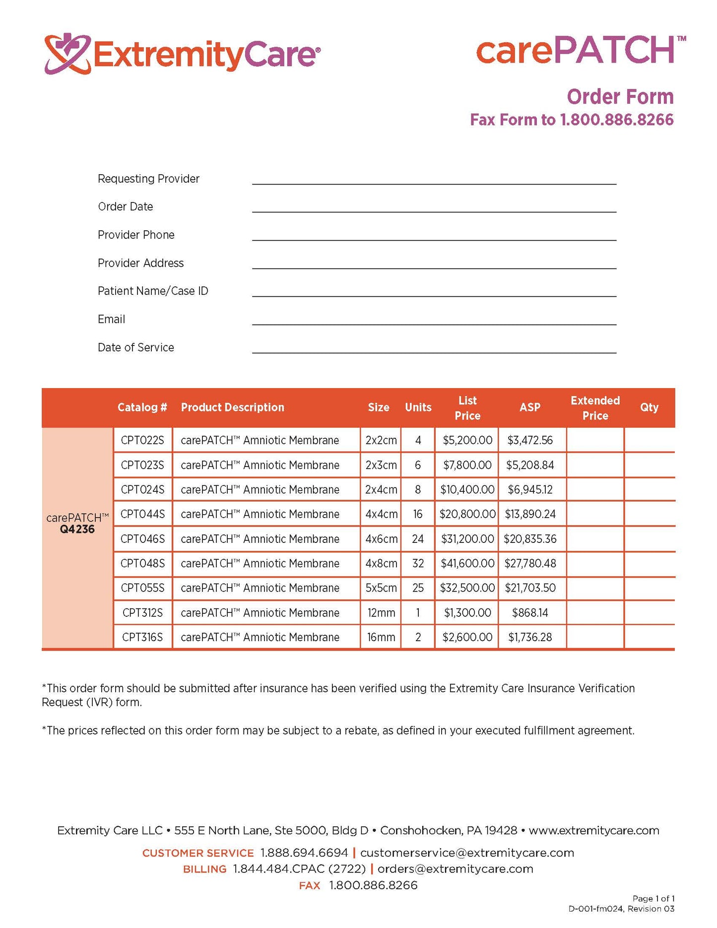 CarePatch Order Form