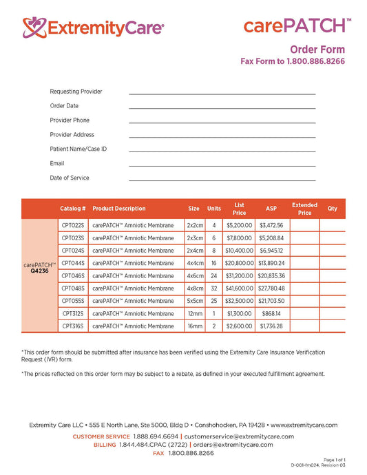 CarePatch Order Form