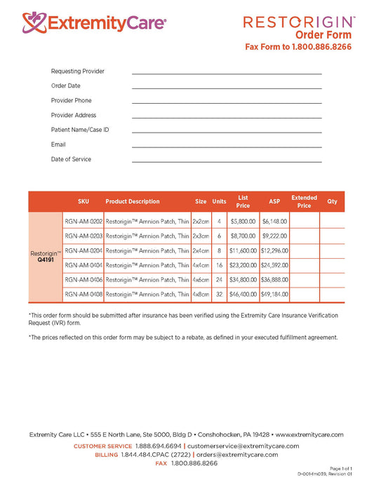 Restorigin Order Form