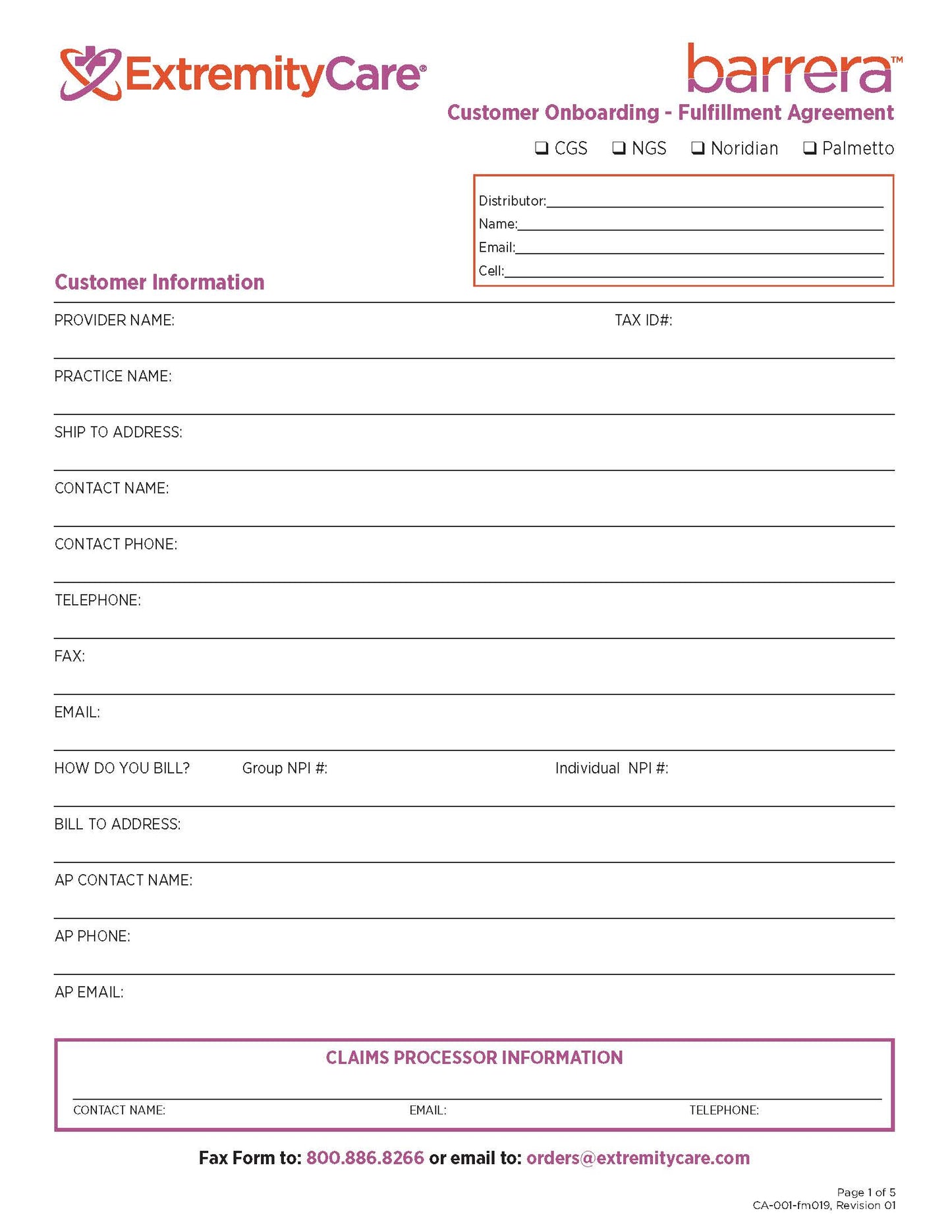 Barrera Onboarding Form Fulfillment Agreement