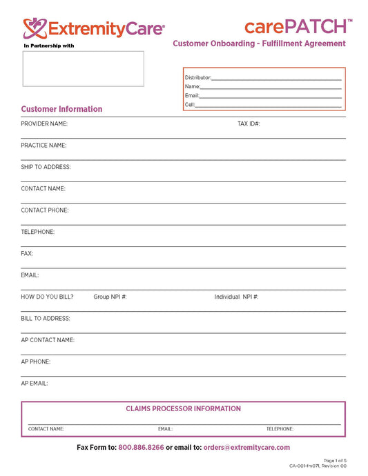 CarePatch Onboarding Form Fulfillment Agreement- Distributor Copy