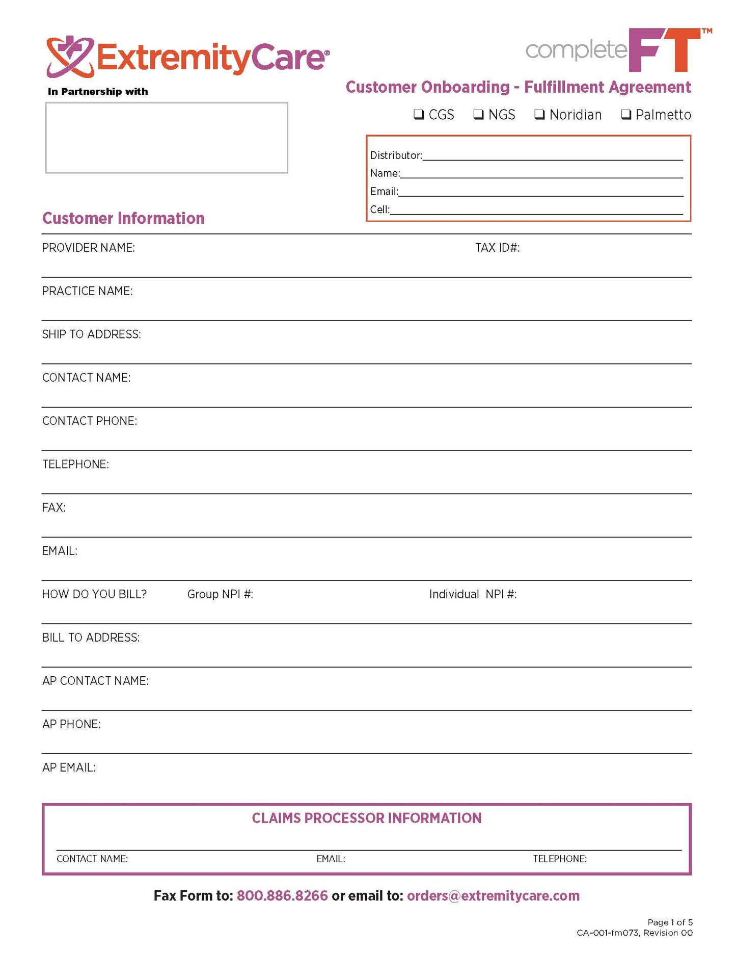 CompleteFT Onboarding Form Fulfillment Agreement- Distributor Copy