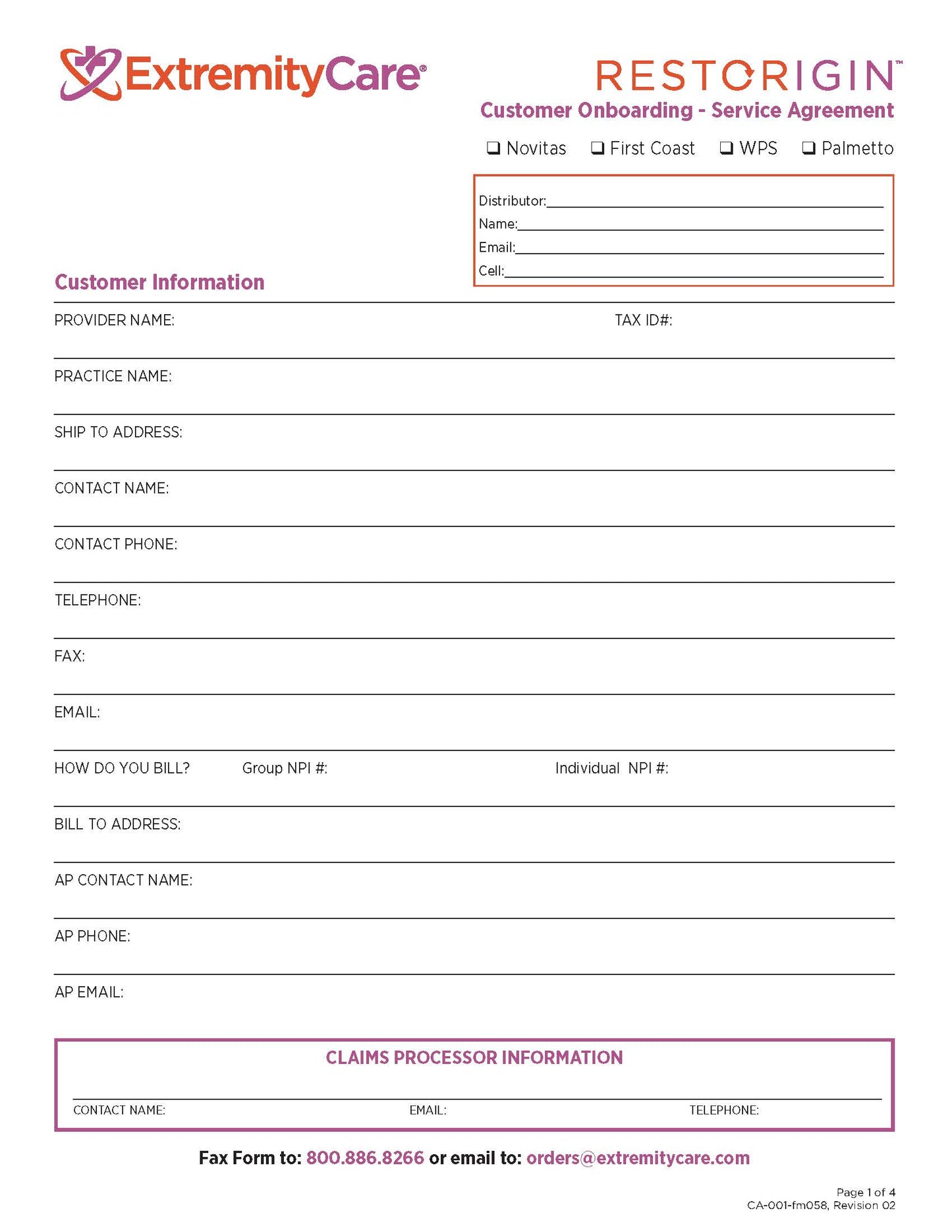 Restorigin Onboarding Form Service Agreement