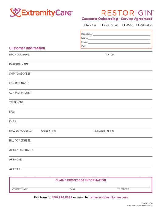 Restorigin Onboarding Form Service Agreement