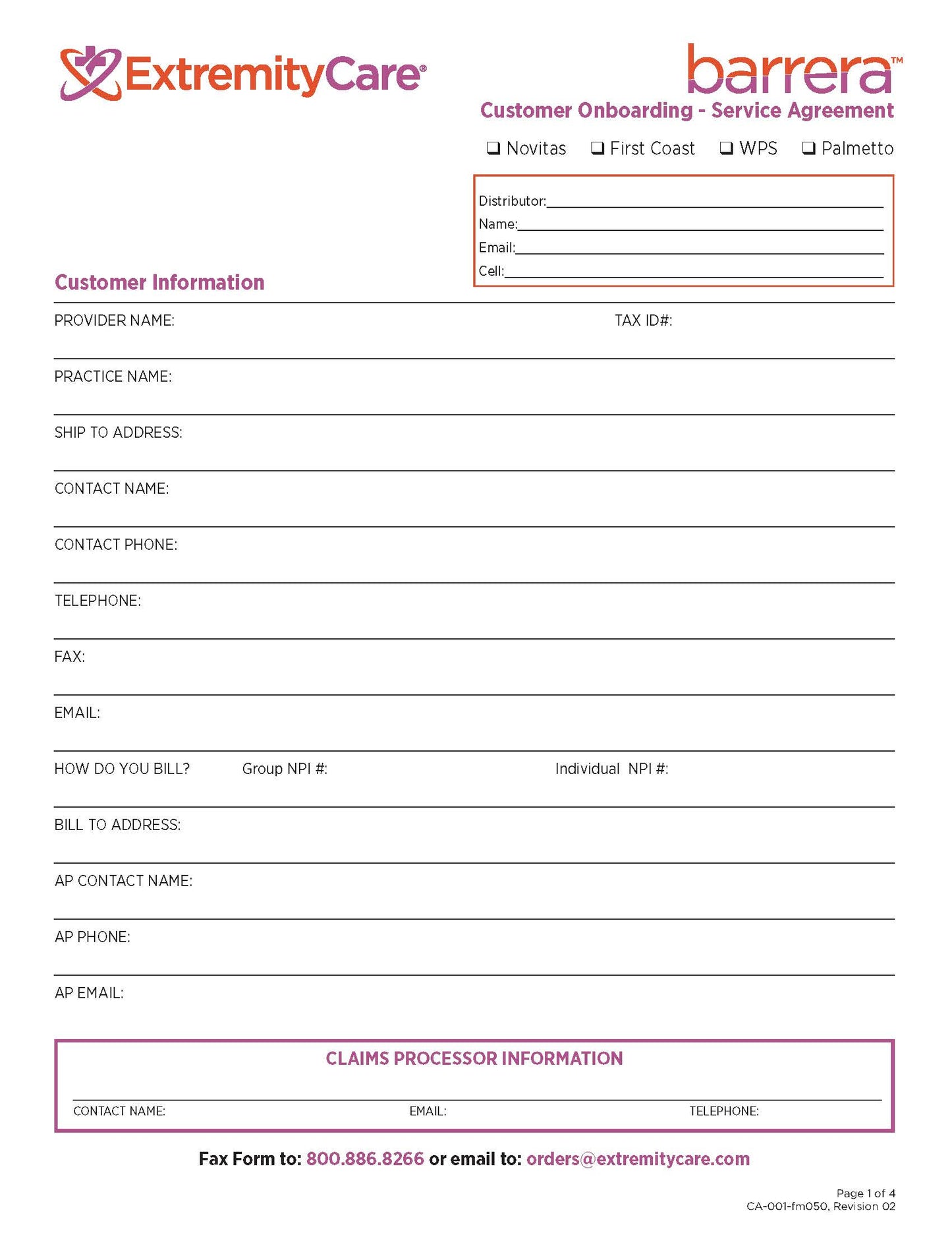 Barrera Onboarding Form Service Agreement