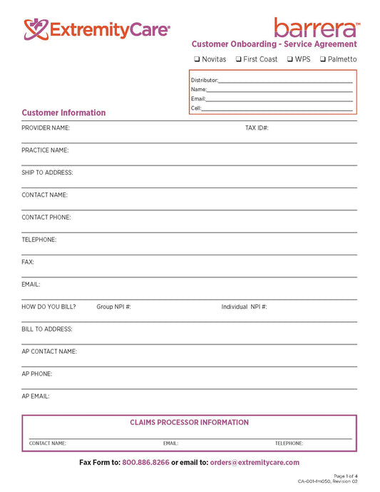 Barrera Onboarding Form Service Agreement