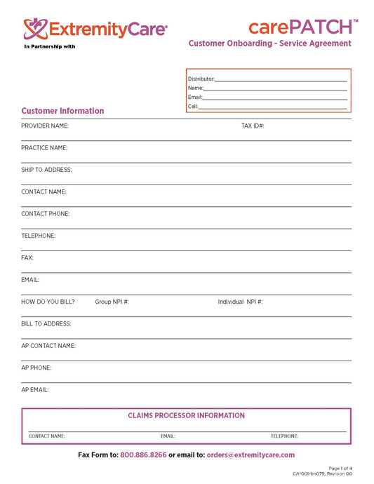 CarePatch Onboarding Form Service Agreement- Distributor Copy