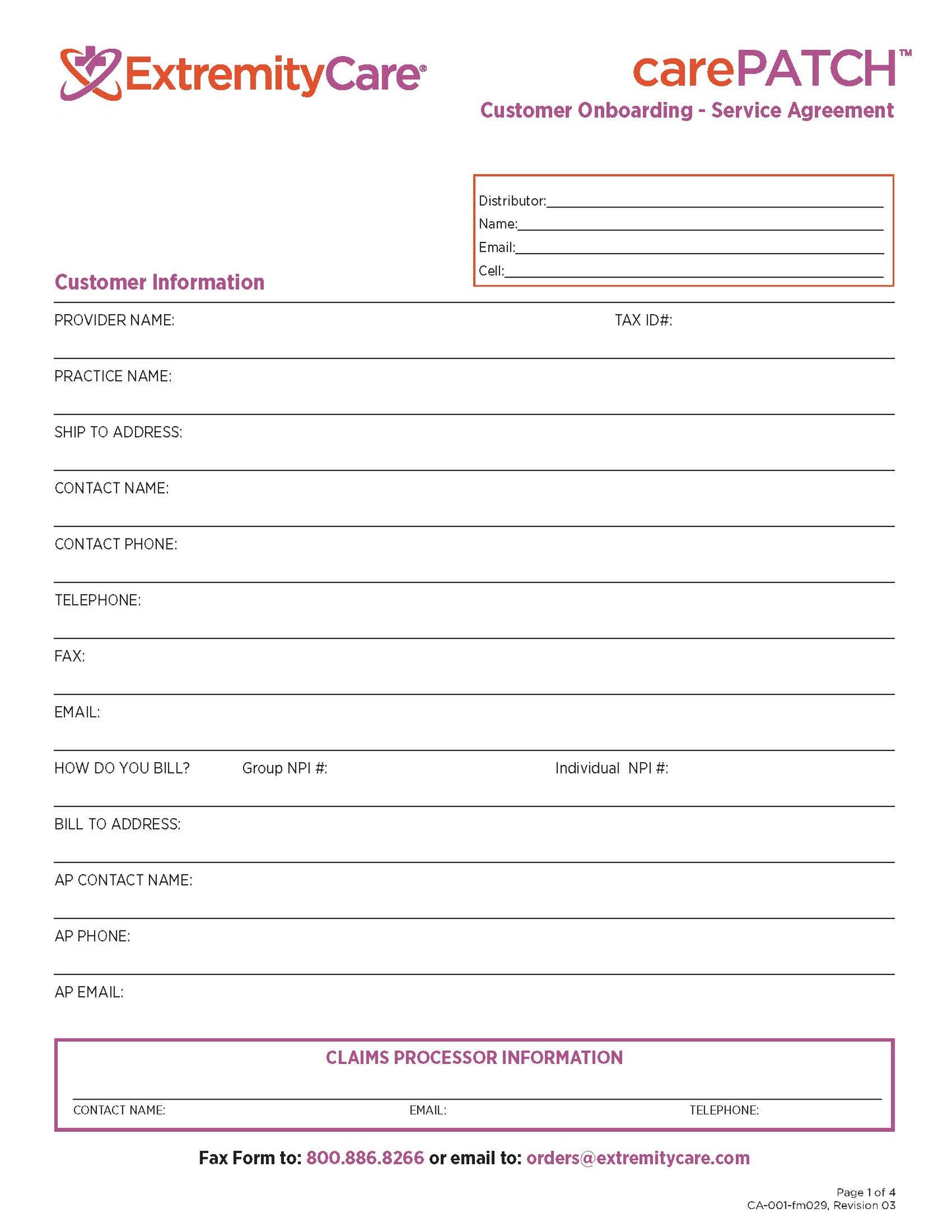 CarePatch Onboarding Form Service Agreement